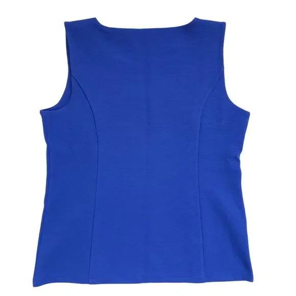 Talbots Blouse Medium Blue Sleeveless High Low Keyhole Top - Picture 8 of 8